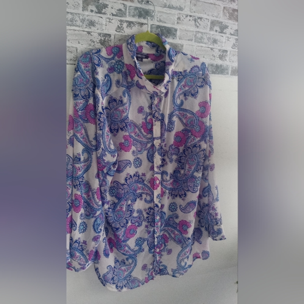 Roaman's Blue and Pink Paisley Shirt - Picture 2 of 8